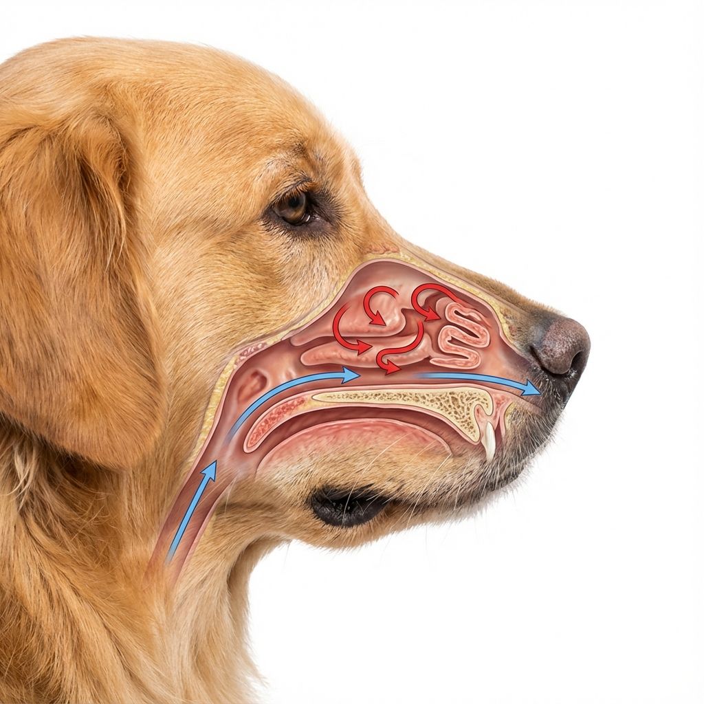 Cross-section of dog snout showing airflow