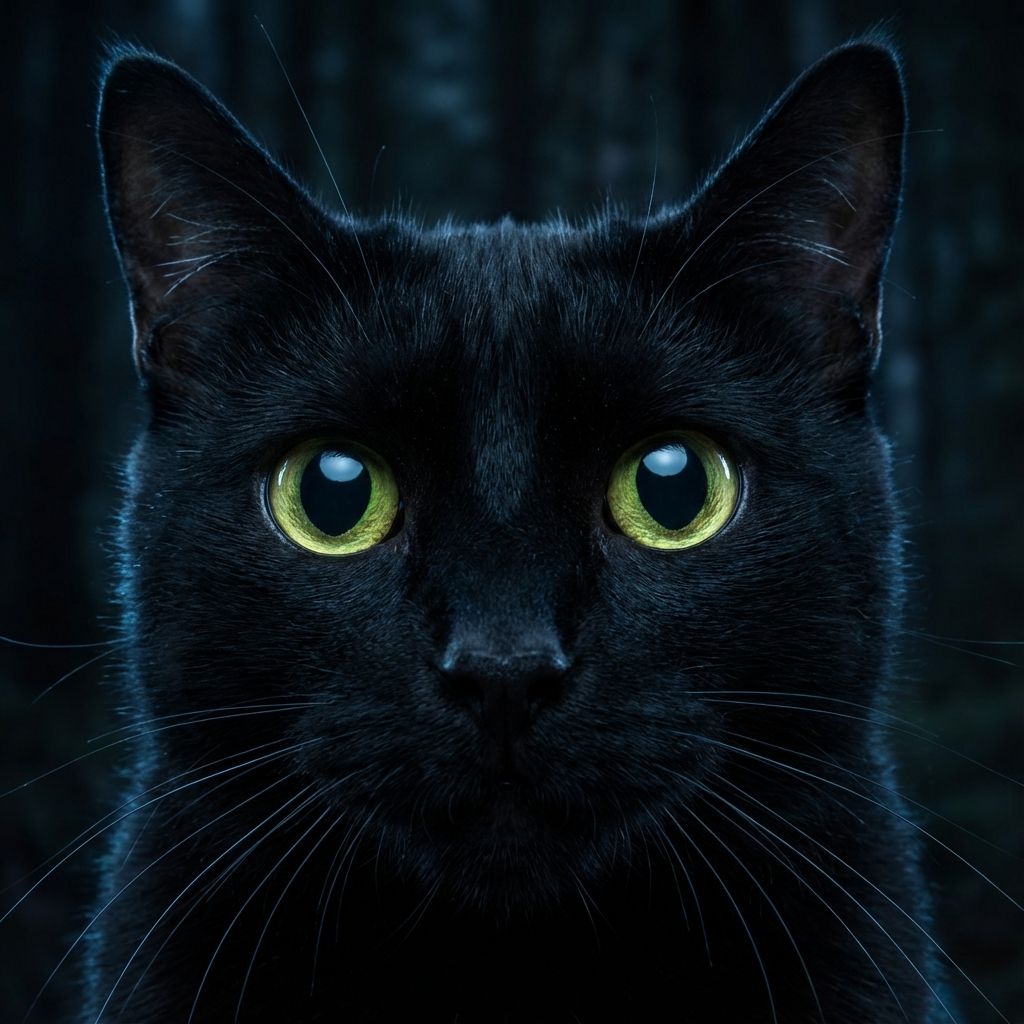 Close-up of cat eyes glowing in the dark