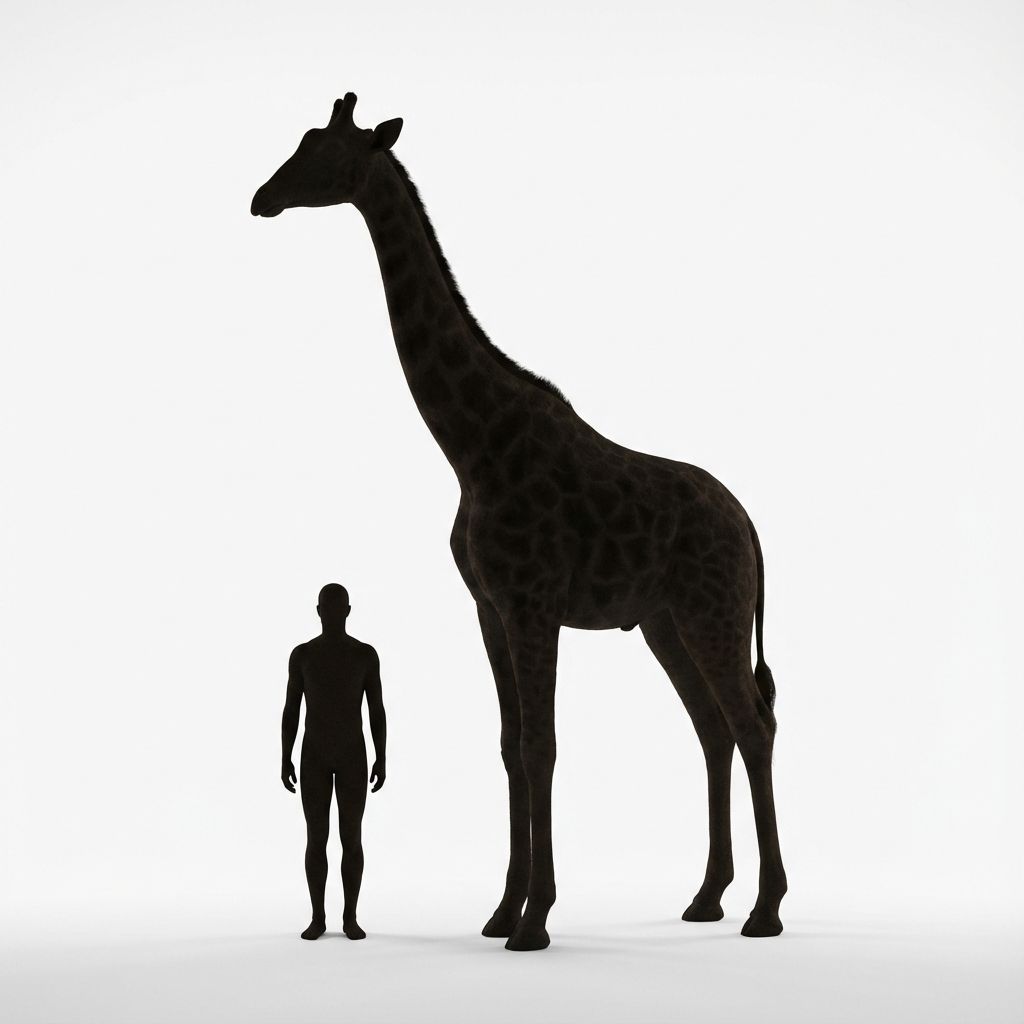 Silhouette size comparison of a giraffe next to a human
