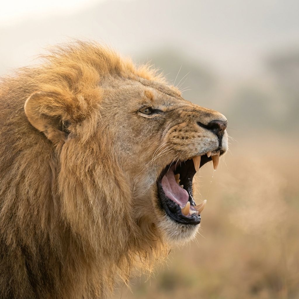 A close-up diagram showing a lion's head in profile with sound waves rippling out