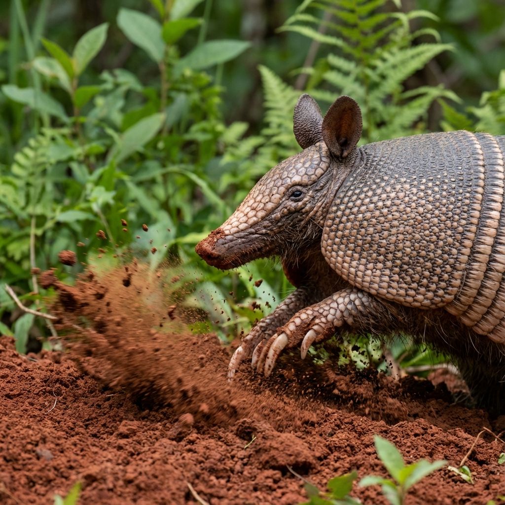 Armadillo digging in soil