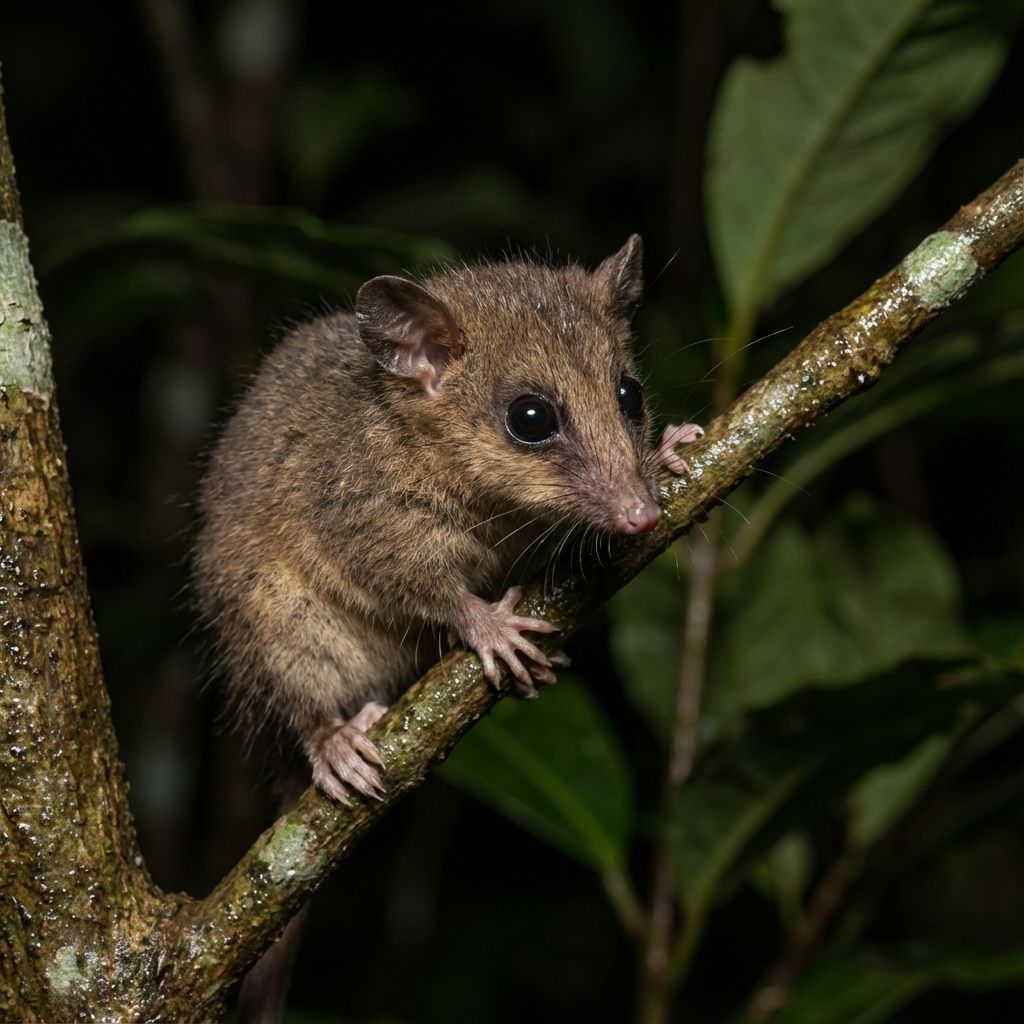 Close-up of a small opossum on a branch