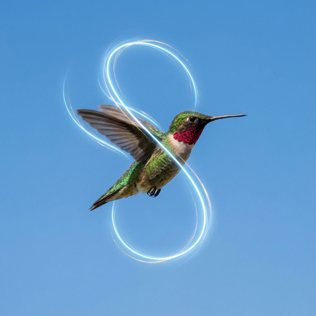 A hummingbird showing figure-eight wing motion trails