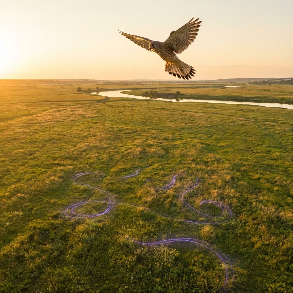 Kestrel hunting over a field