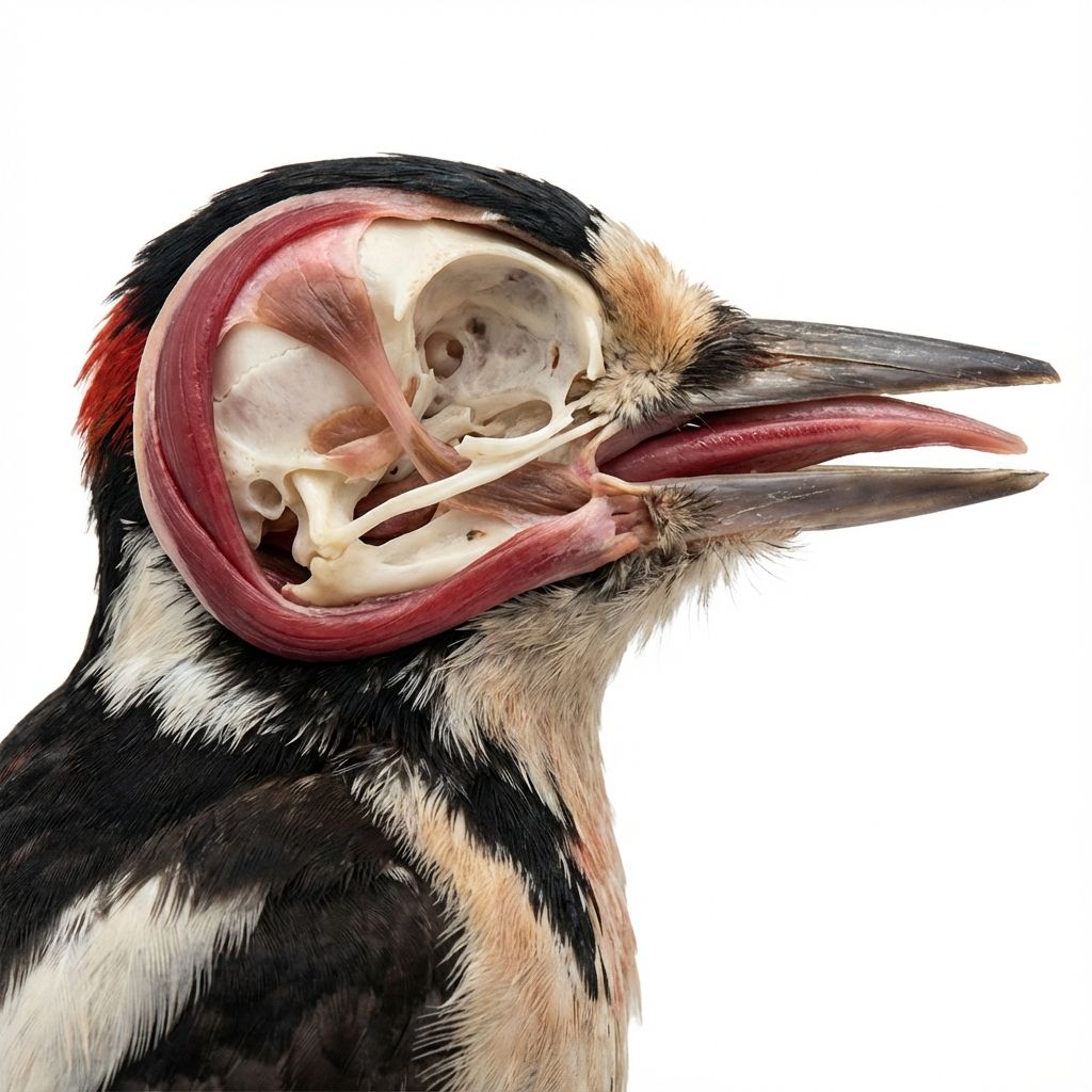 An illustration showing the long tongue wrapping around the skull