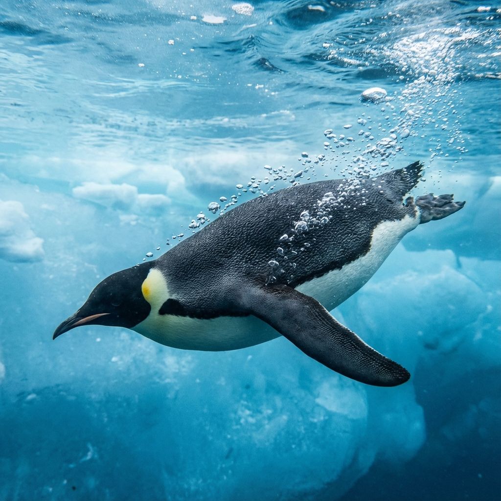 An Emperor Penguin swimming underwater