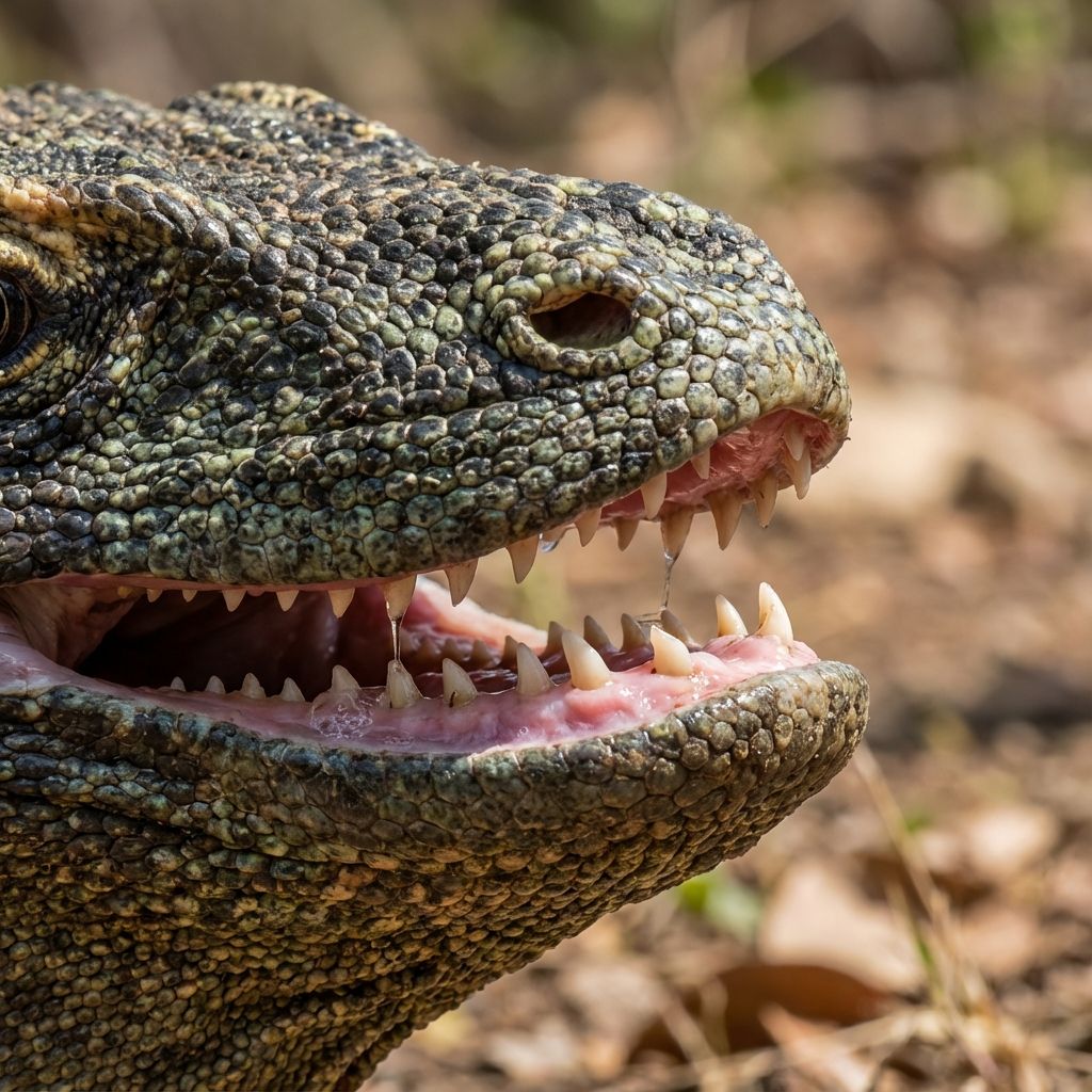 Close up of Komodo dragon mouth