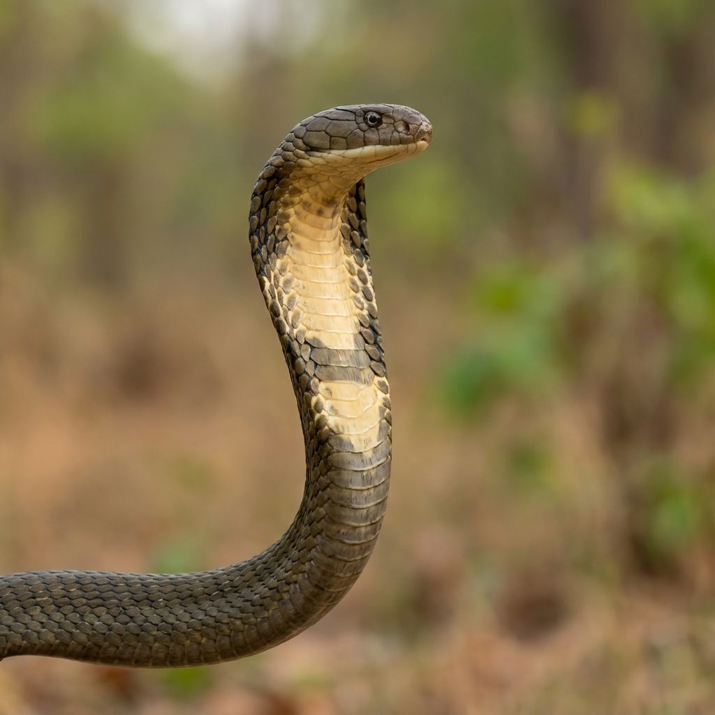A King Cobra with its hood spread wide