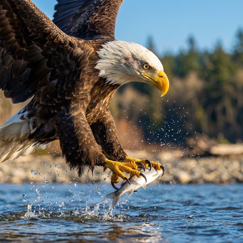 Bald eagle catching a fish