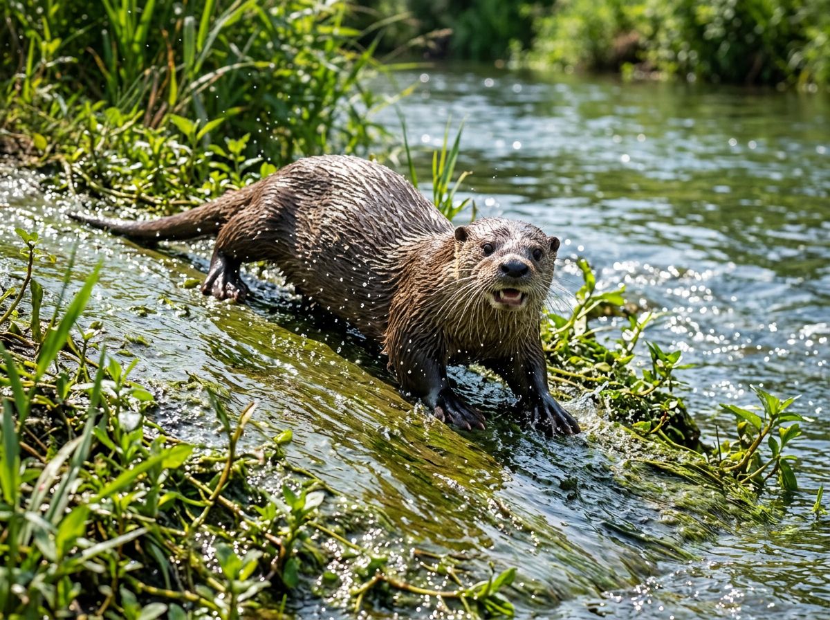 A river otter sliding down a muddy bank into the water