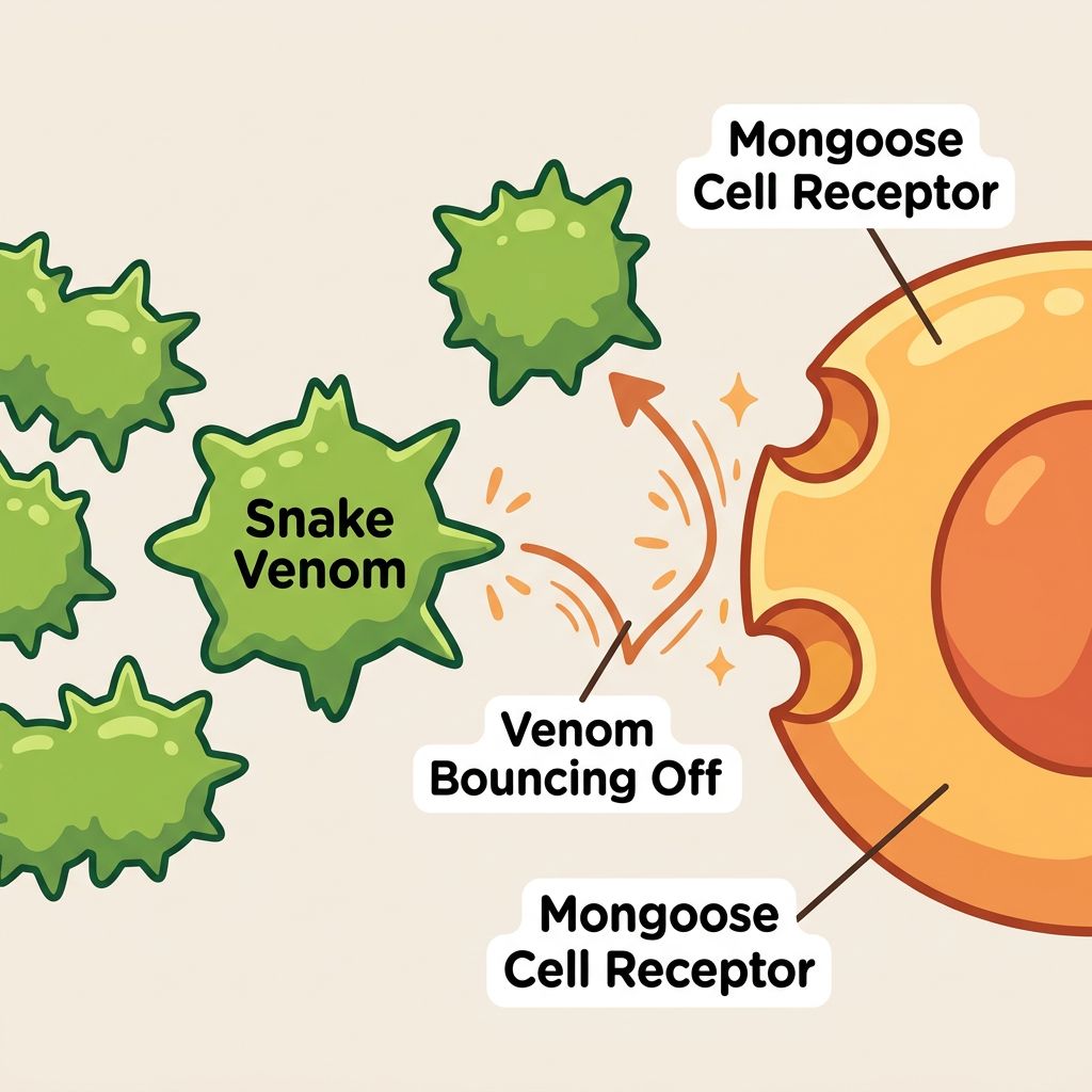 Illustration showing snake venom bouncing off a mongoose cell receptor