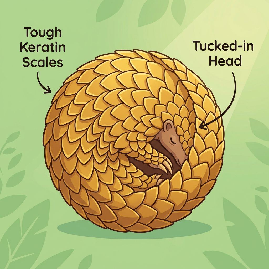 An illustration of a pangolin rolled into a protective ball.