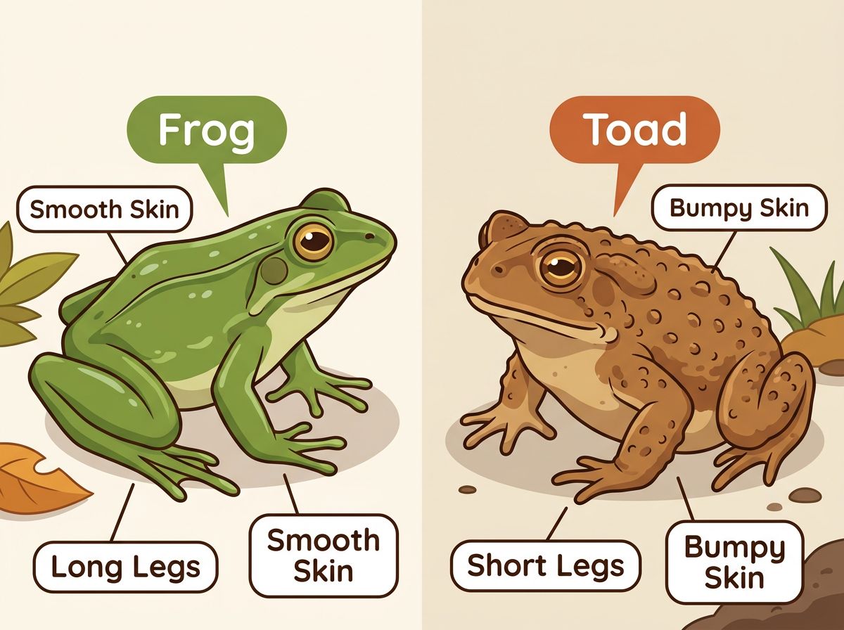 A side-by-side comparison illustration of a frog and a toad.