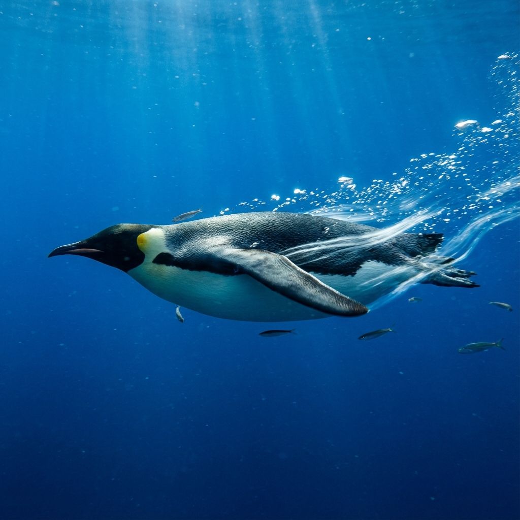Penguin swimming fast underwater