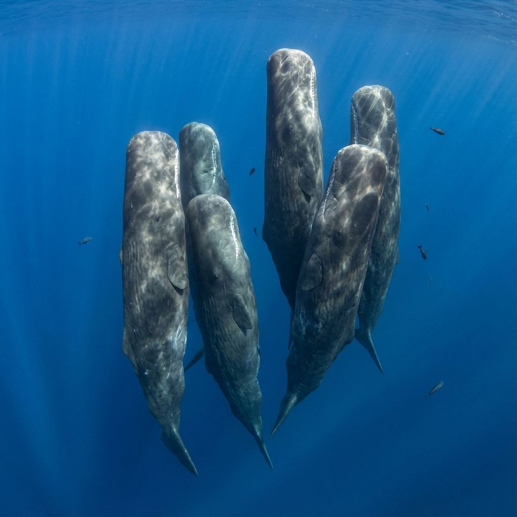 A single sperm whale sleeping vertically