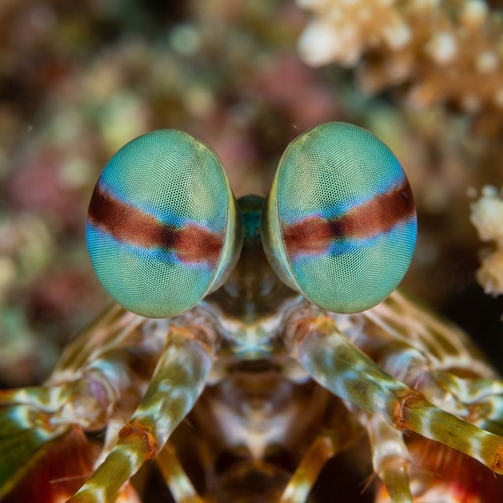 Extreme close-up of mantis shrimp eyes