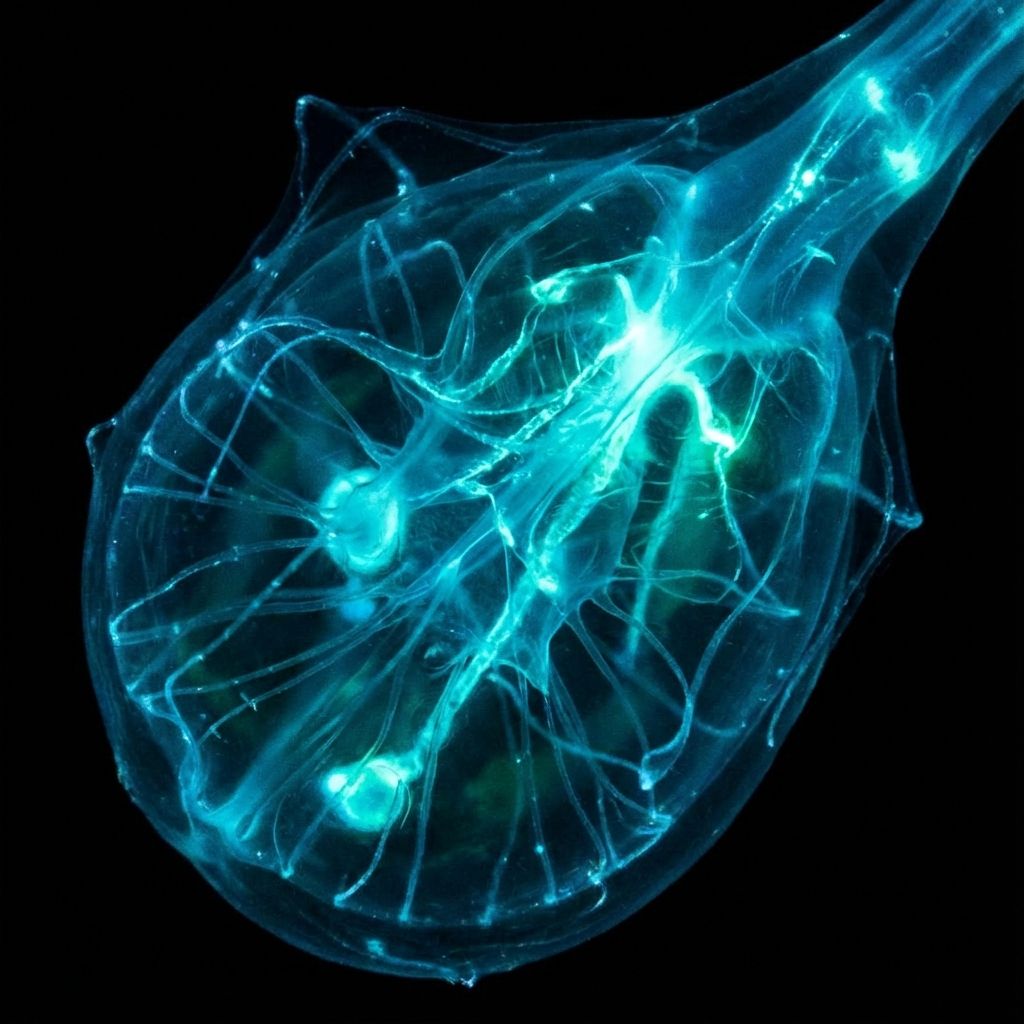 Extreme close-up of the anglerfish's glowing lure