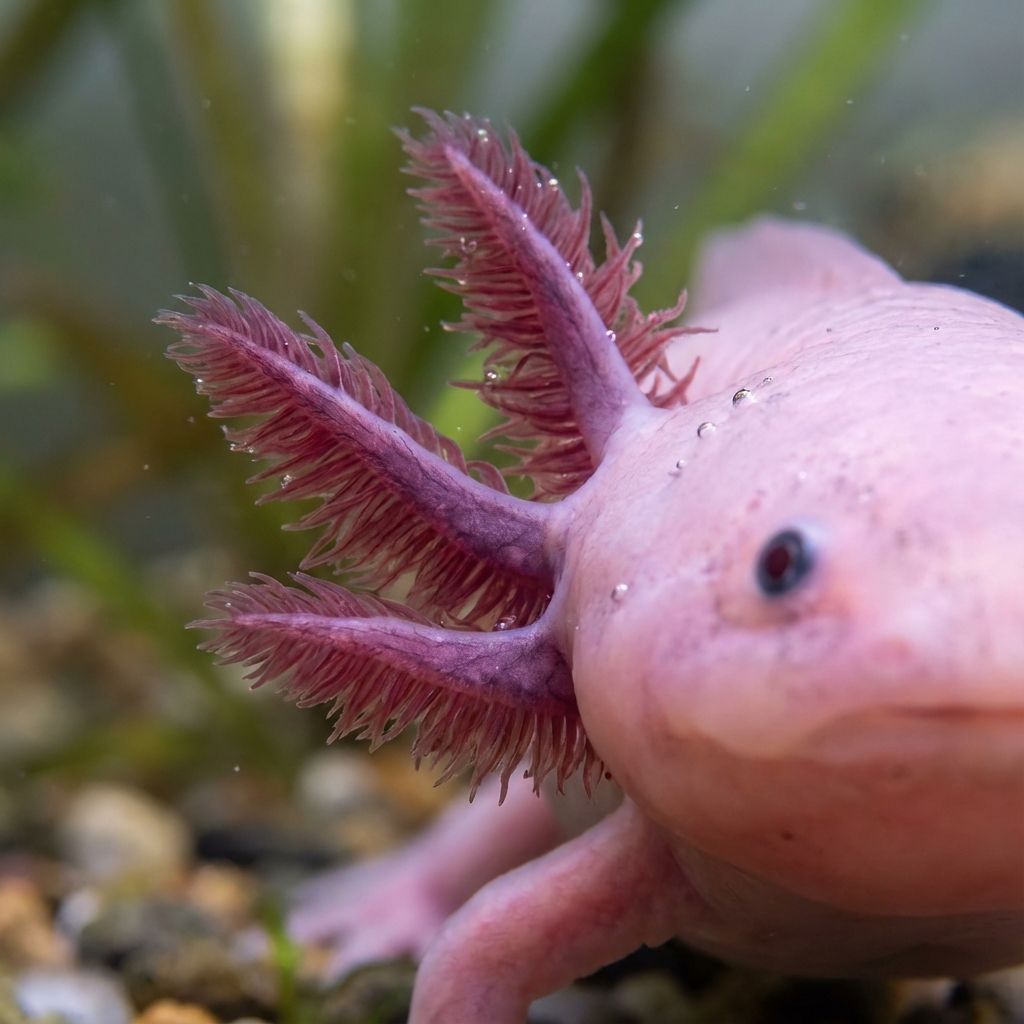Extreme close-up of axolotl gills