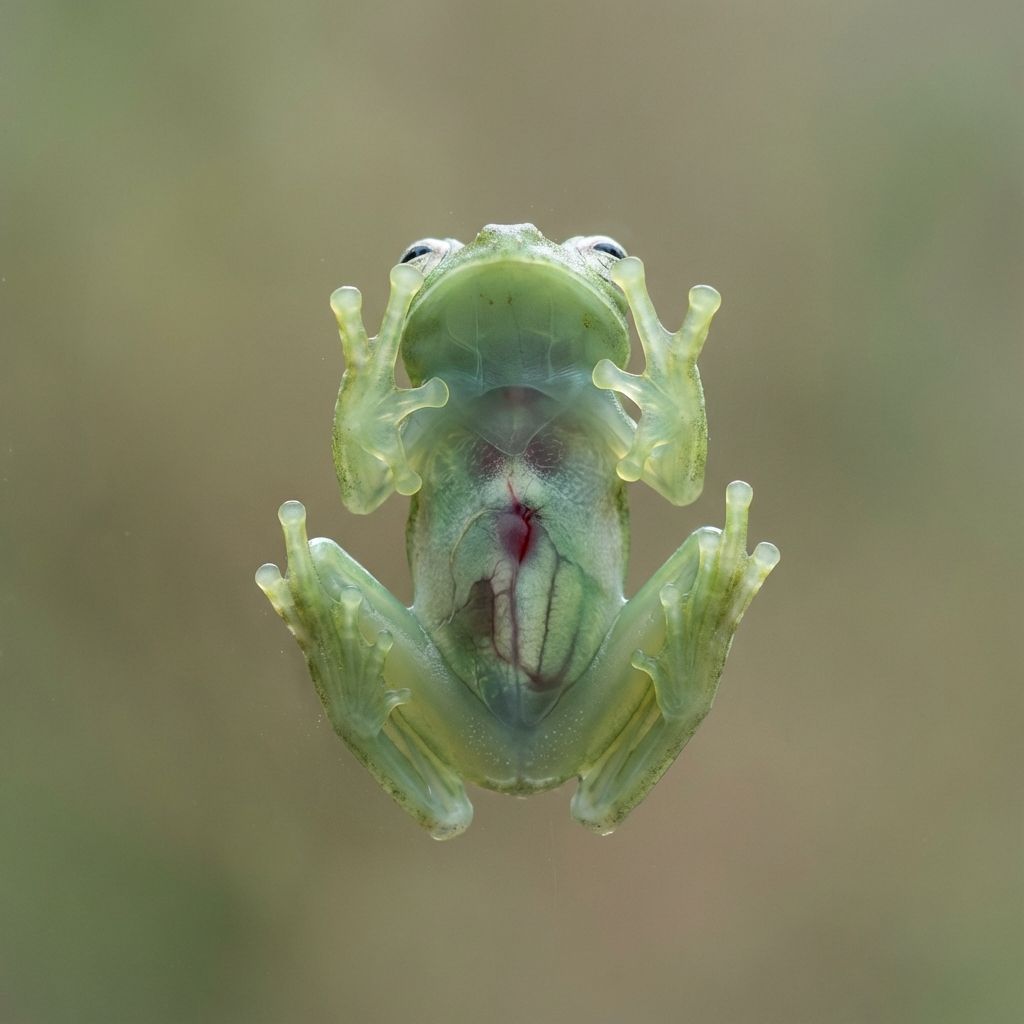 Glass frog showing internal organs