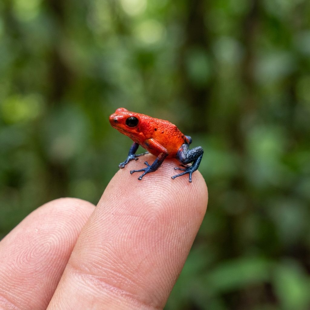 Tiny frog on fingertip for scale