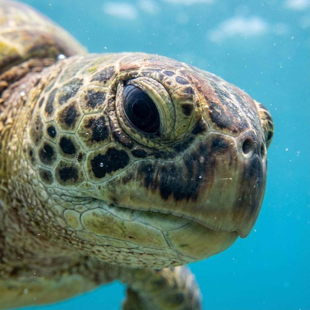 Close up of sea turtle face
