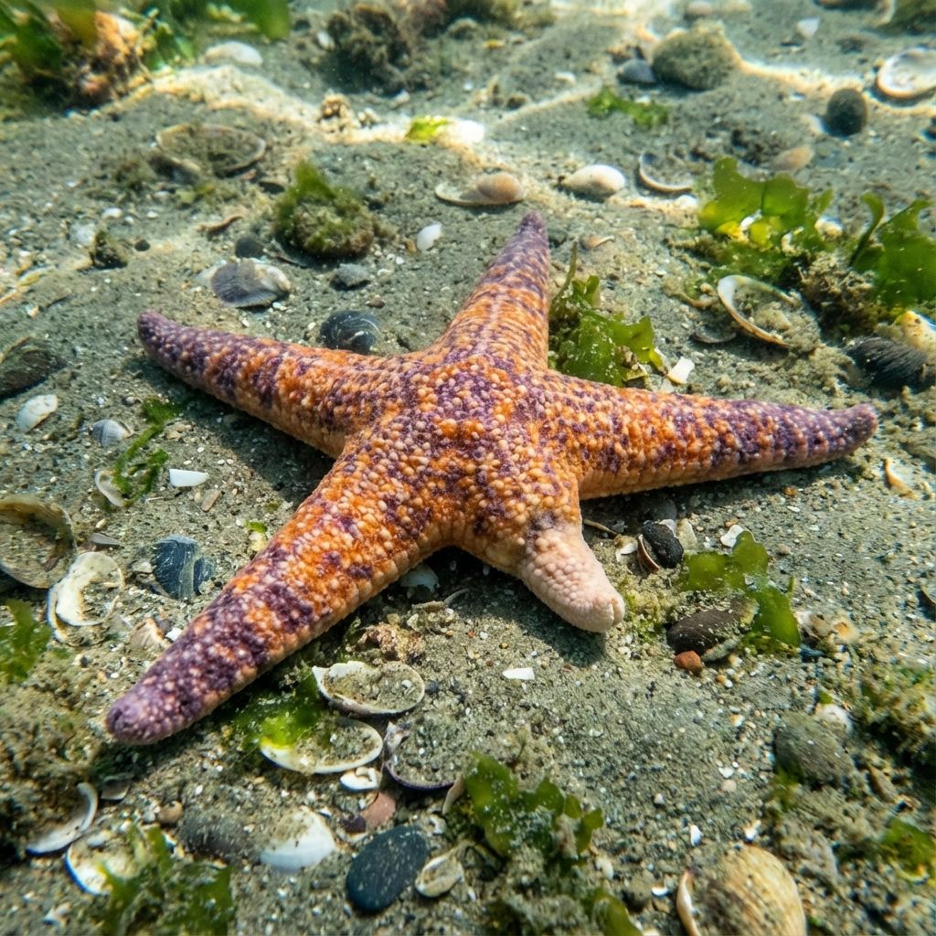 A sea star with one short arm growing back