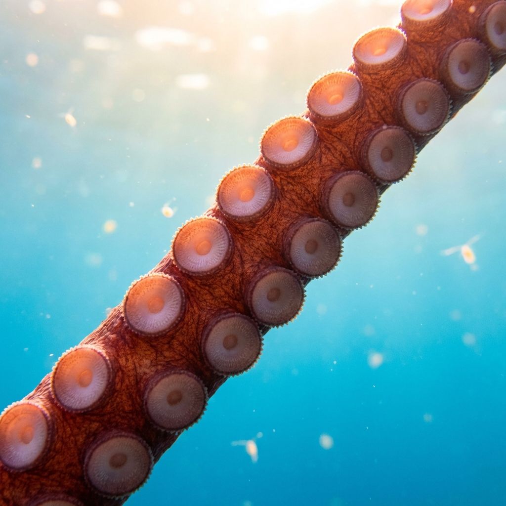 Close-up of giant squid tentacle suckers showing serrated rings