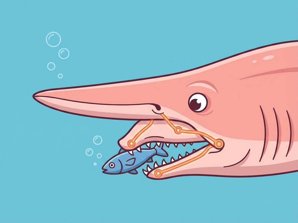 Illustration showing how a goblin shark's jaws extend forward