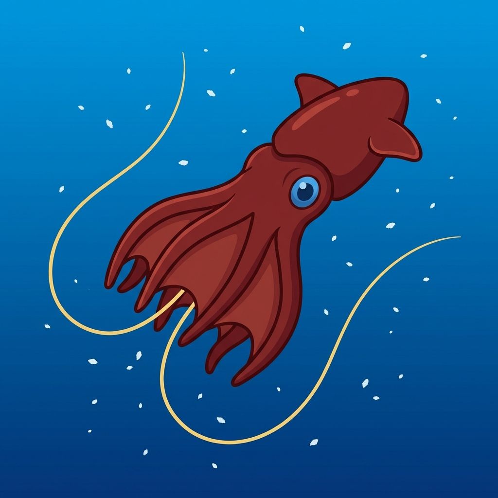Illustration of a Vampire Squid using long filaments to catch marine snow