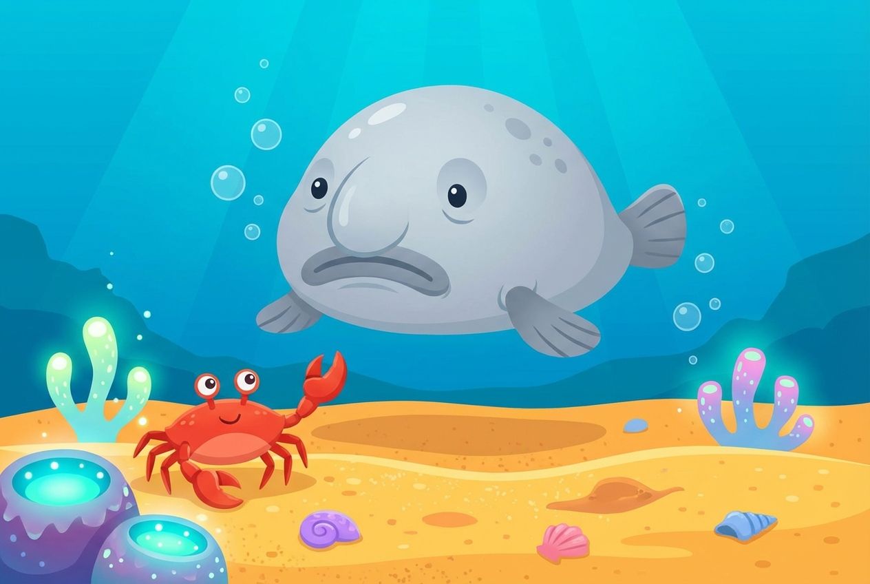 Illustration of a blobfish waiting for prey on the sea floor