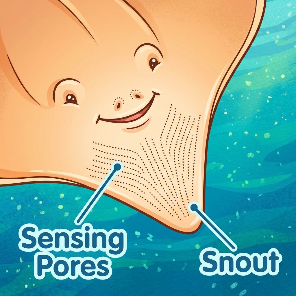 Illustration showing a stingray's electroreception pores on its snout.