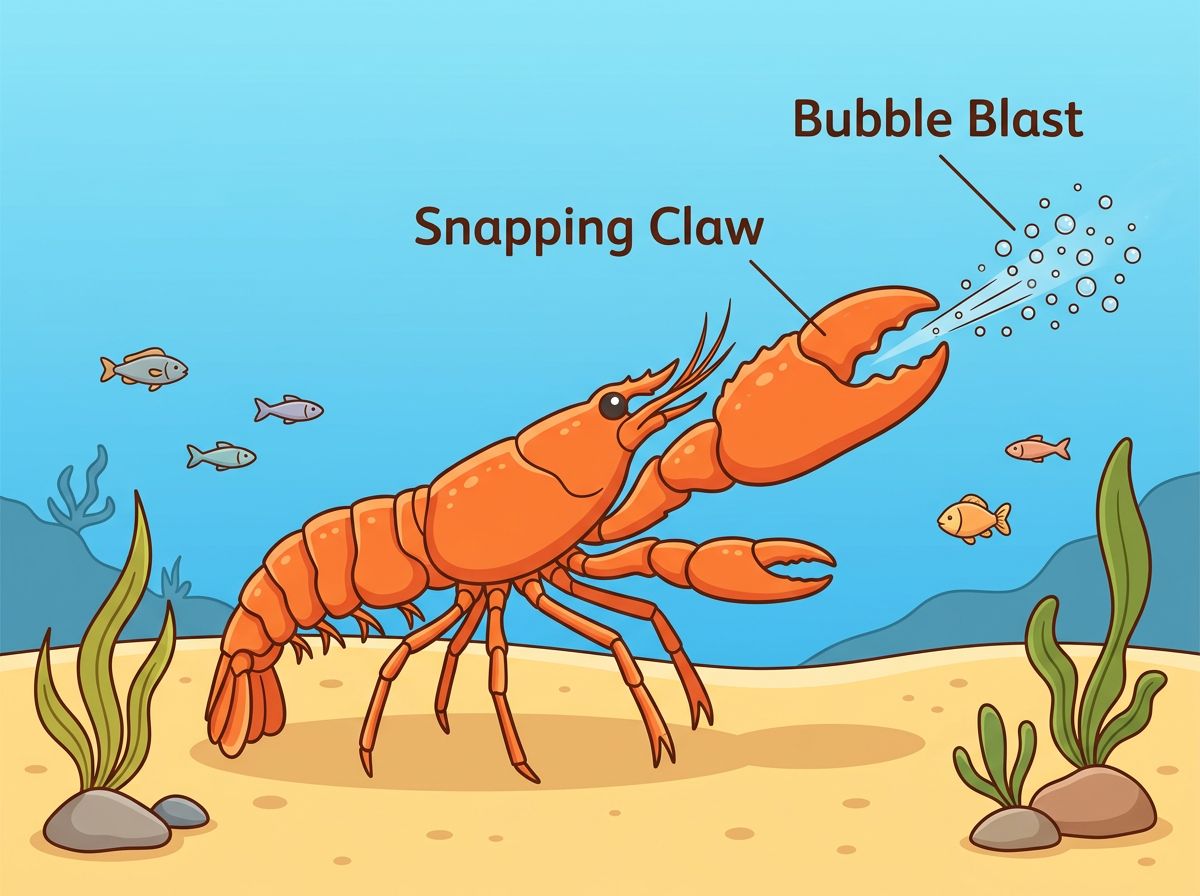 An illustration of a pistol shrimp shooting a bubble blast.