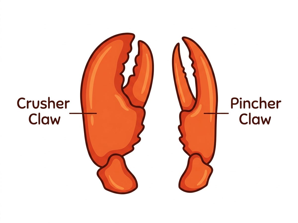 Diagram comparing a lobster's crusher claw and pincher claw.