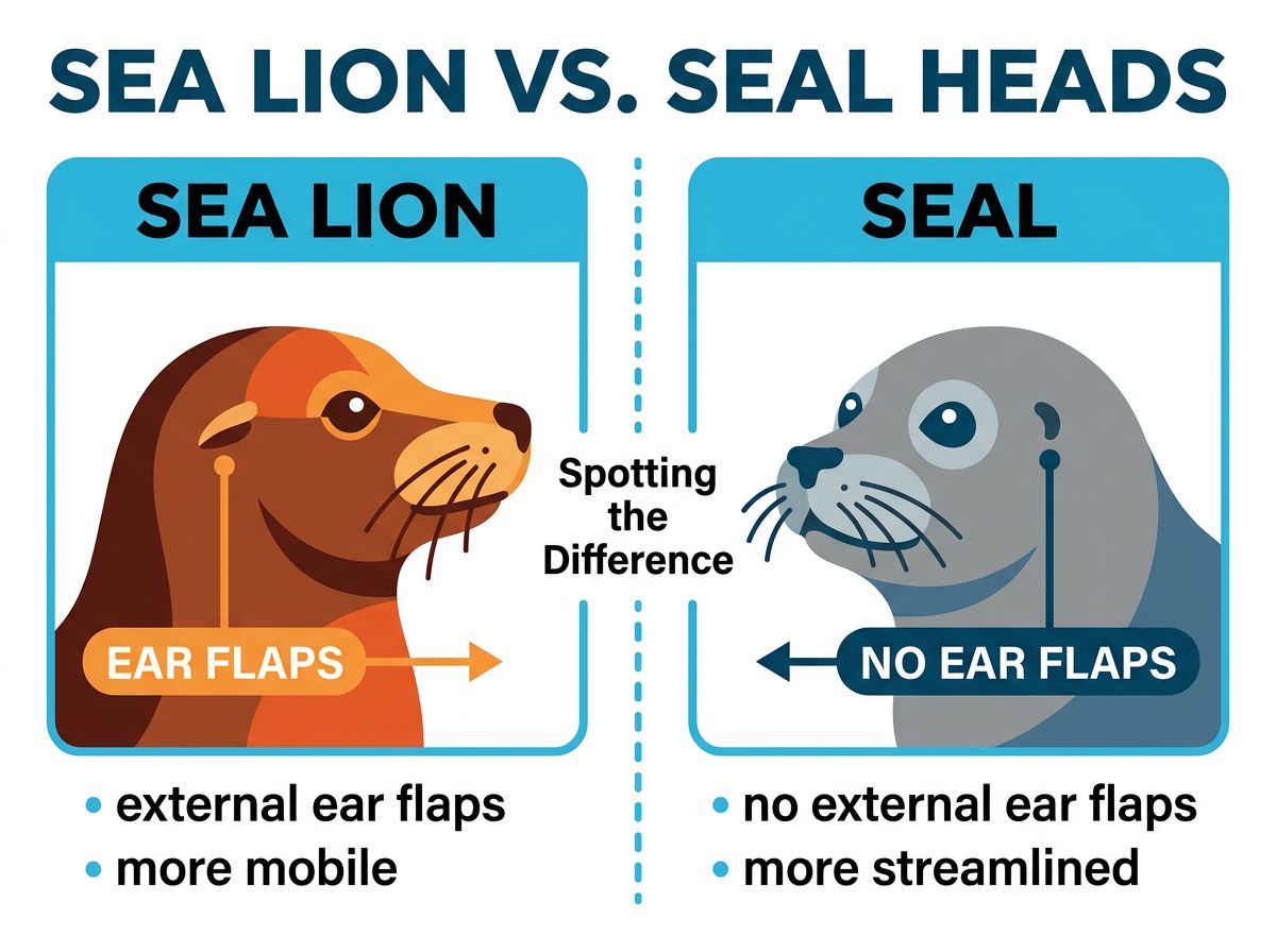 Infographic comparing sea lion ear flaps to smooth seal heads.
